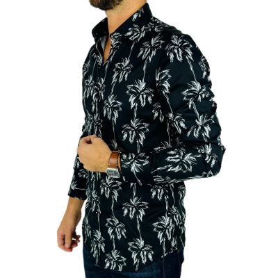 GIOVANNI PERA Koszula męska GP364 czarna, biała, palmy | Sklep GriShop.eu | Koszule