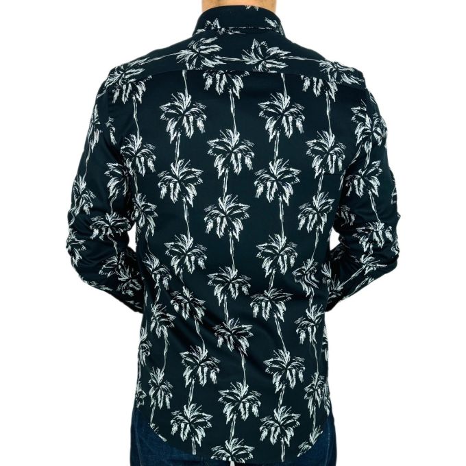 GIOVANNI PERA Koszula męska GP364 czarna, biała, palmy | Sklep GriShop.eu | Koszule