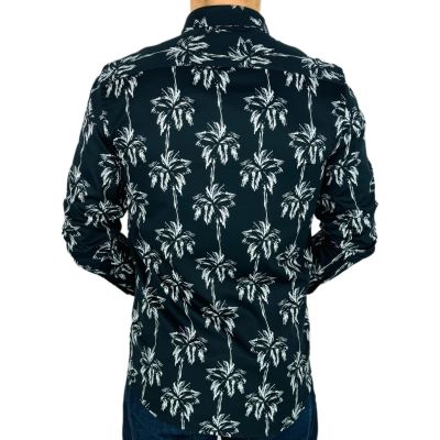 GIOVANNI PERA Koszula męska GP364 czarna, biała, palmy | Sklep GriShop.eu | Koszule