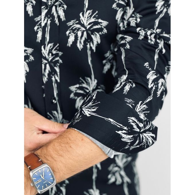GIOVANNI PERA Koszula męska GP364 czarna, biała, palmy | Sklep GriShop.eu | Koszule