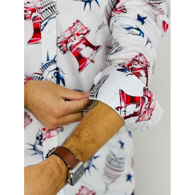 GIOVANNI PERA Koszula męska GP365 Biała, USA, New York, Statua wolności | Sklep GriShop.eu | Koszule