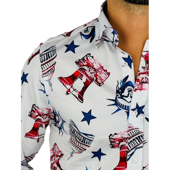 GIOVANNI PERA Koszula męska GP365 Biała, USA, New York, Statua wolności | Sklep GriShop.eu | Koszule