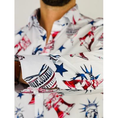 GIOVANNI PERA Koszula męska GP365 Biała, USA, New York, Statua wolności | Sklep GriShop.eu | Koszule