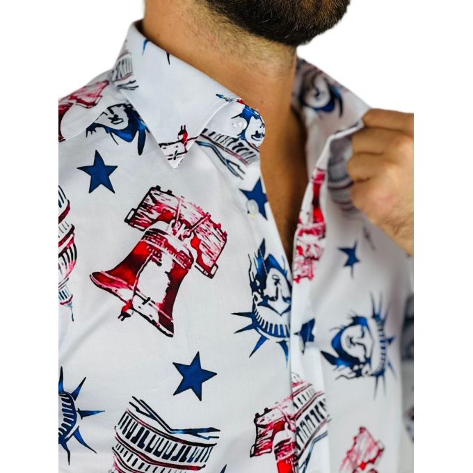 GIOVANNI PERA Koszula męska GP365 Biała, USA, New York, Statua wolności | Sklep GriShop.eu | Koszule
