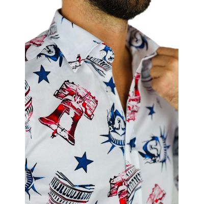 GIOVANNI PERA Koszula męska GP365 Biała, USA, New York, Statua wolności | Sklep GriShop.eu | Koszule