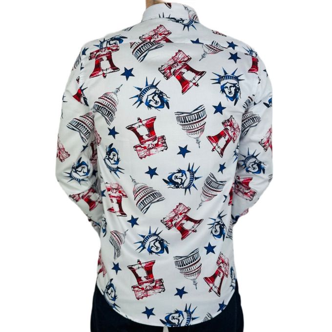 GIOVANNI PERA Koszula męska GP365 Biała, USA, New York, Statua wolności | Sklep GriShop.eu | Koszule