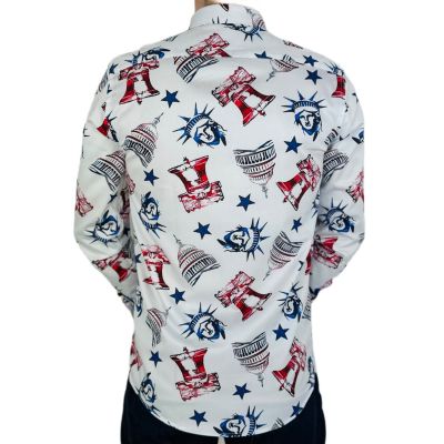 GIOVANNI PERA Koszula męska GP365 Biała, USA, New York, Statua wolności | Sklep GriShop.eu | Koszule