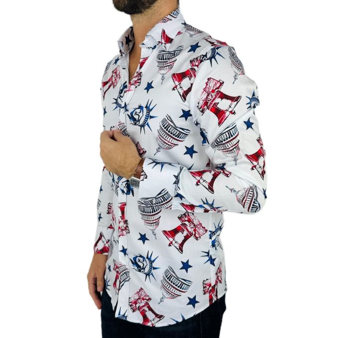 GIOVANNI PERA Koszula męska GP365 Biała, USA, New York, Statua wolności | Sklep GriShop.eu | Koszule
