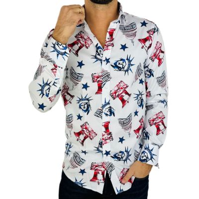 GIOVANNI PERA Koszula męska GP365 Biała, USA, New York, Statua wolności | Sklep GriShop.eu | Koszule
