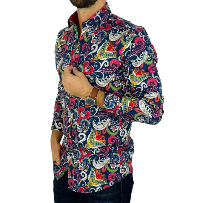 GUISEPPE LUIGI Koszula męska GL47 niebieska, kwiaty, kolorowa, paislay | Sklep GriShop.eu | Koszule