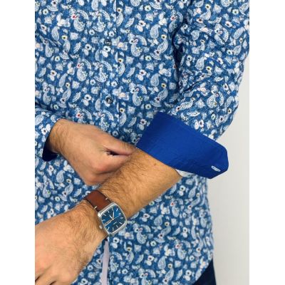 GUISEPPE LUIGI Koszula męska GL49 niebieska, kwiaty, kolorowa, paisley | Sklep GriShop.eu | Koszule