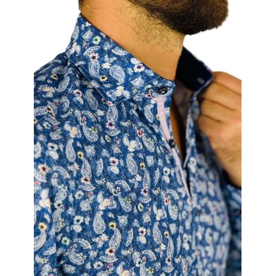 GUISEPPE LUIGI Koszula męska GL49 niebieska, kwiaty, kolorowa, paisley | Sklep GriShop.eu | Koszule