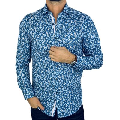 GUISEPPE LUIGI Koszula męska GL49 niebieska, kwiaty, kolorowa, paisley | Sklep GriShop.eu | Koszule