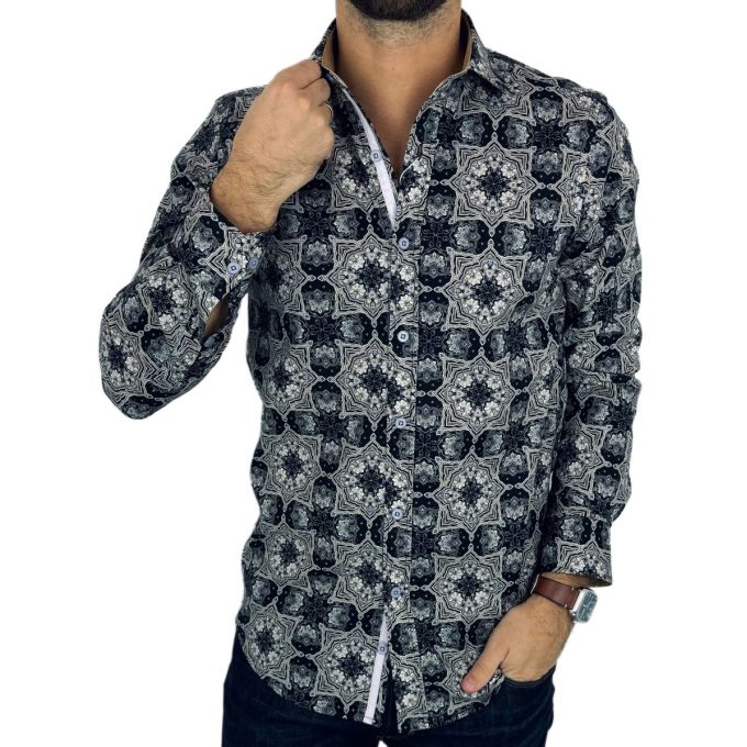 GUISEPPE LUIGI Koszula męska GL51 biała, kwiaty | Sklep GriShop.eu | Koszule