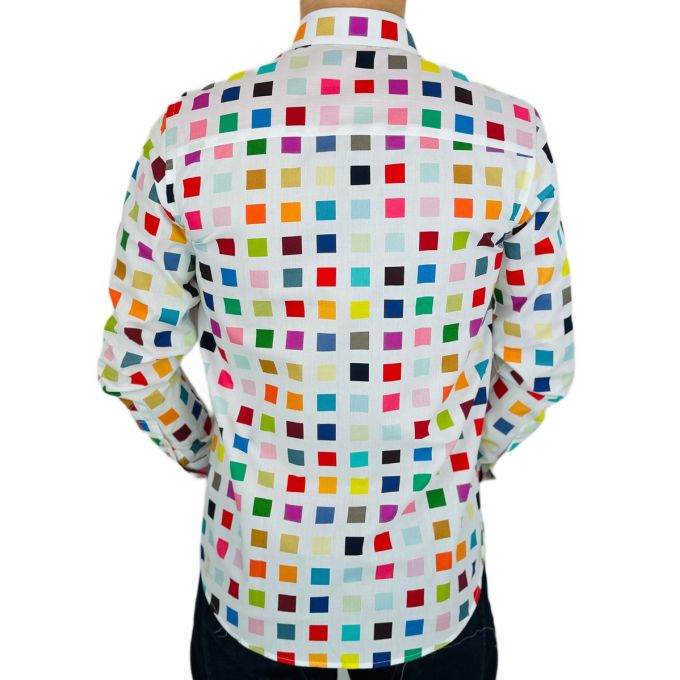 GUISEPPE LUIGI Koszula męska GL50 biała, kolorowe kwadraty, wesoła | Sklep GriShop.eu | Koszule