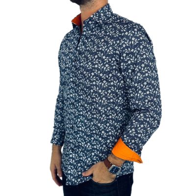 GUISEPPE LUIGI Koszula męska GL53 granatowa, kwiaty, w kratę | Sklep GriShop.eu | Koszule