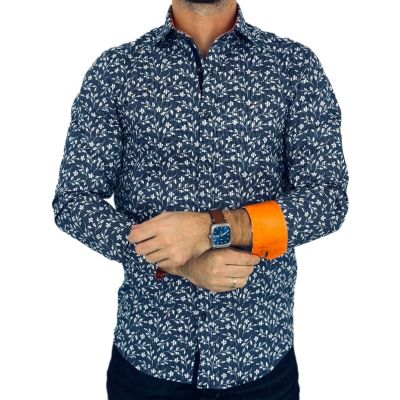 GUISEPPE LUIGI Koszula męska GL53 granatowa, kwiaty, w kratę | Sklep GriShop.eu | Koszule