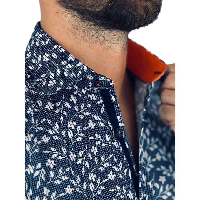 GUISEPPE LUIGI Koszula męska GL53 granatowa, kwiaty, w kratę | Sklep GriShop.eu | Koszule