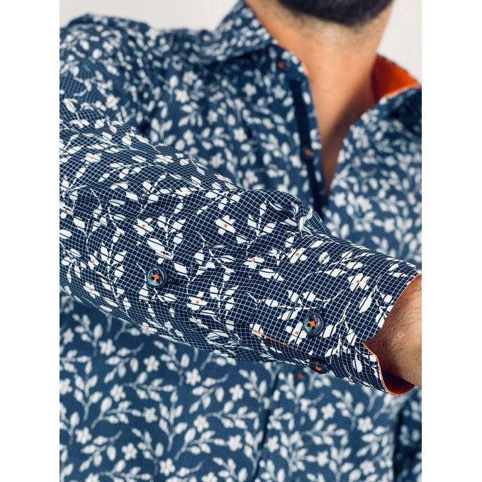 GUISEPPE LUIGI Koszula męska GL53 granatowa, kwiaty, w kratę | Sklep GriShop.eu | Koszule