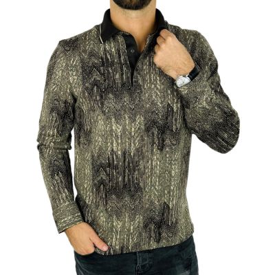 DANIEL BESSI longsleeve męski sweter polo z długim rękawem fb010 brązowy, beżowy | Sklep GriShop.eu | Koszulki z długim rękawem
