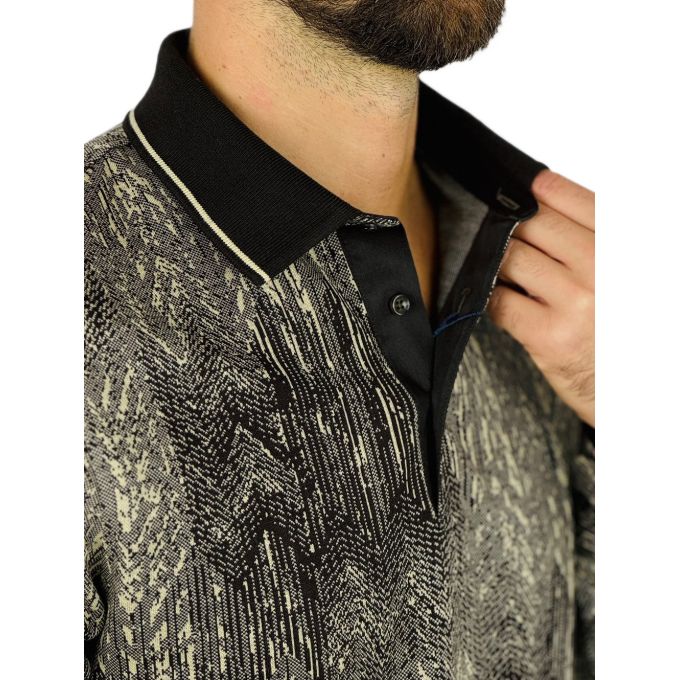 DANIEL BESSI longsleeve męski sweter polo z długim rękawem fb010 brązowy, beżowy | Sklep GriShop.eu | Koszulki z długim rękawem