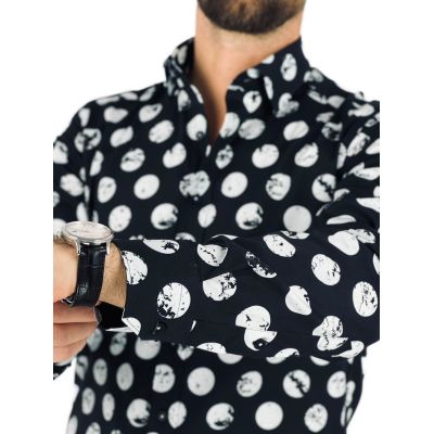 GIOVANNI PERA Koszula męska K019 Czarna, białe grochy, ekskluzywna | Sklep GriShop.eu | Koszule