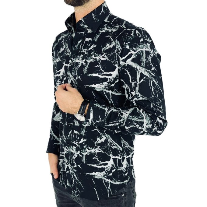 GIOVANNI PERA Koszula męska K015 Czarna/biała marmur | Sklep GriShop.eu | Koszule