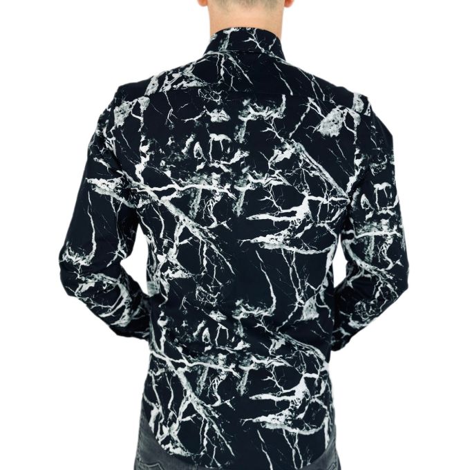 GIOVANNI PERA Koszula męska K015 Czarna/biała marmur | Sklep GriShop.eu | Koszule