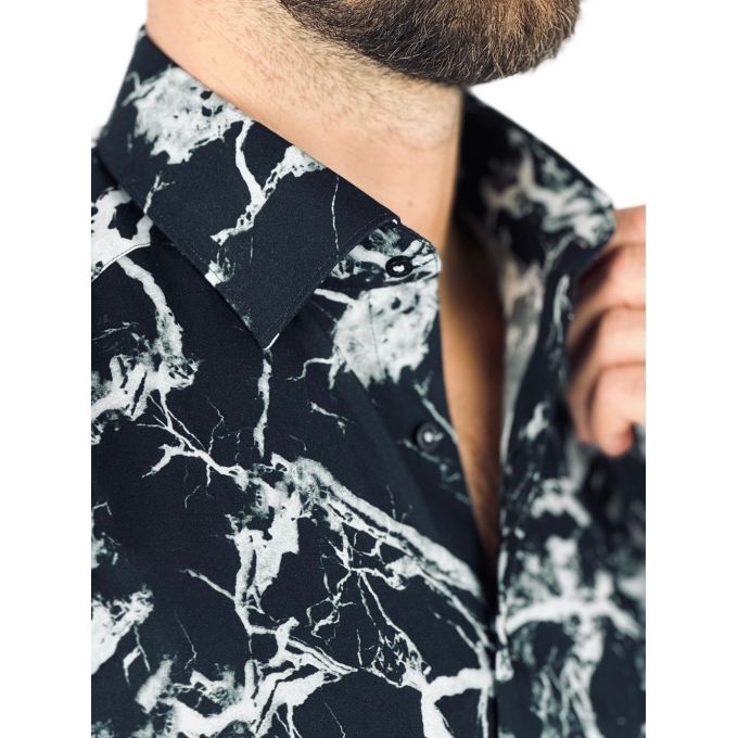 GIOVANNI PERA Koszula męska K015 Czarna/biała marmur | Sklep GriShop.eu | Koszule