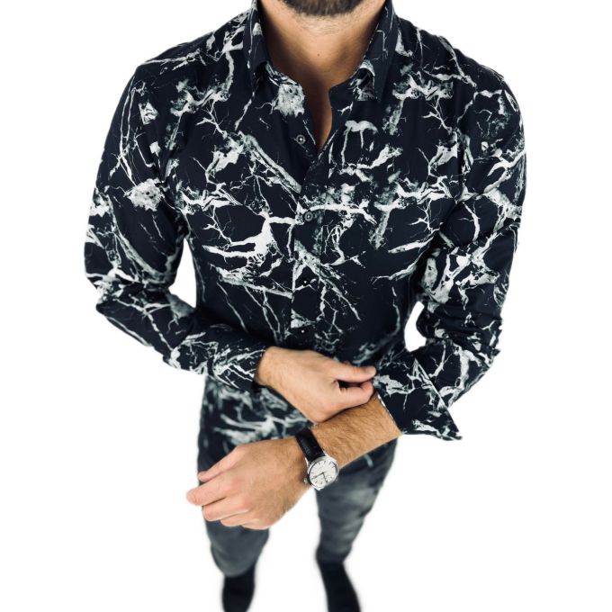 GIOVANNI PERA Koszula męska K015 Czarna/biała marmur | Sklep GriShop.eu | Koszule