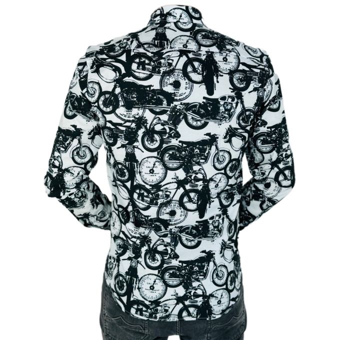 GIOVANNI PERA Koszula męska K011 Biała, czarna, motory, zegary | Sklep GriShop.eu | Koszule