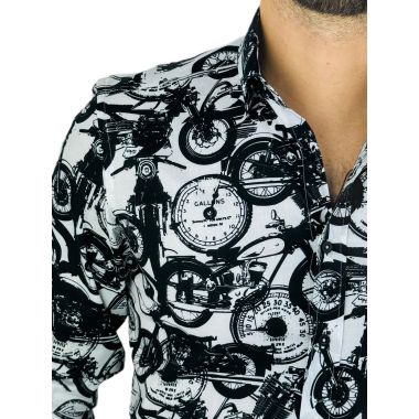 GIOVANNI PERA Koszula męska K011 Biała, czarna, motory, zegary | Sklep GriShop.eu | Koszule 2