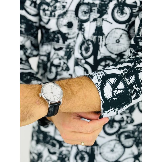 GIOVANNI PERA Koszula męska K011 Biała, czarna, motory, zegary | Sklep GriShop.eu | Koszule