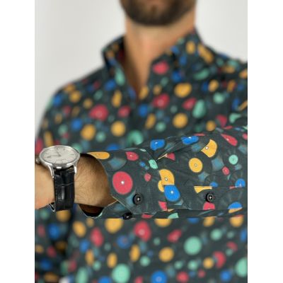 GIOVANNI PERA Koszula męska K010 Płyty winylowe, muzyczna, kolorowa | Sklep GriShop.eu | Koszule