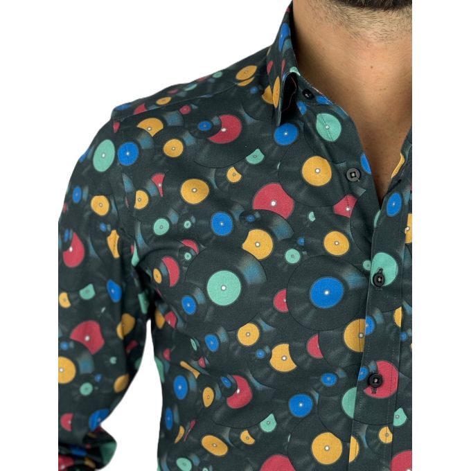 GIOVANNI PERA Koszula męska K010 Płyty winylowe, muzyczna, kolorowa | Sklep GriShop.eu | Koszule