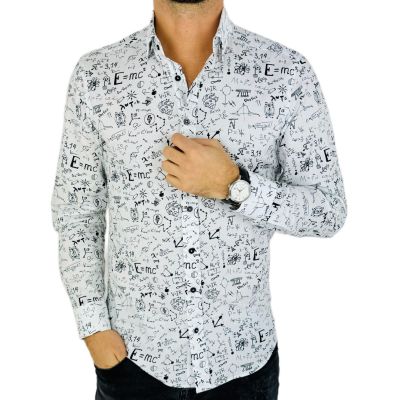 GIOVANNI PERA Koszula męska K018 Einstein, biała, czarna, nauka | Sklep GriShop.eu | Koszule