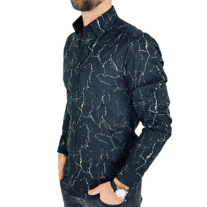 GIOVANNI PERA Koszula męska K020 Czarna, złota, szkło, ekskluzywna | Sklep GriShop.eu | Koszule