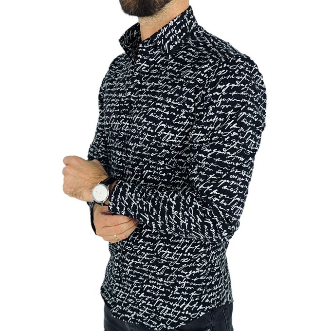 GIOVANNI PERA Koszula męska K012 Pismo, czarna-biała, elastyczna | Sklep GriShop.eu | Koszule