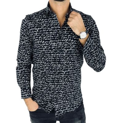 GIOVANNI PERA Koszula męska K012 Pismo, czarna-biała, elastyczna | Sklep GriShop.eu | Koszule