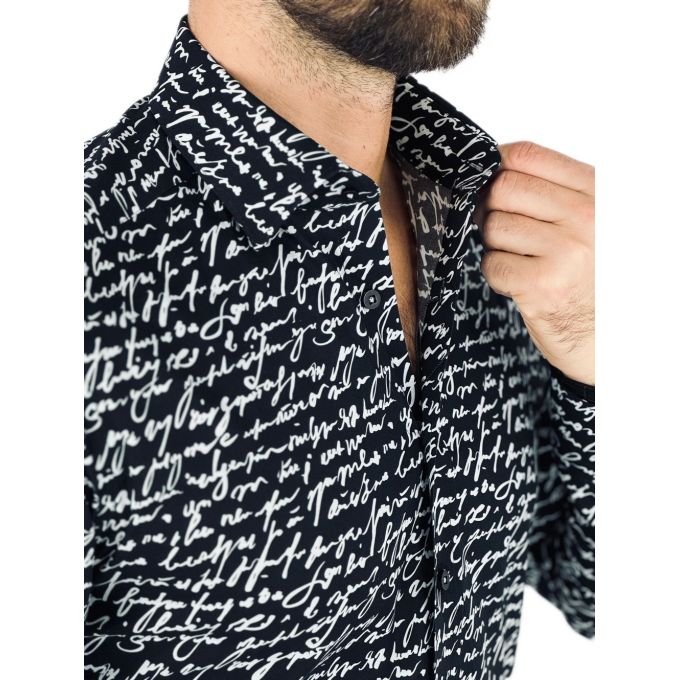 GIOVANNI PERA Koszula męska K012 Pismo, czarna-biała, elastyczna | Sklep GriShop.eu | Koszule