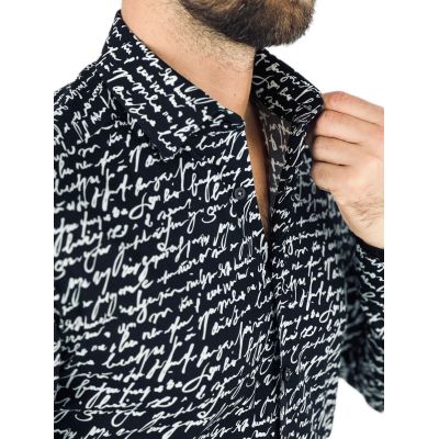 GIOVANNI PERA Koszula męska K012 Pismo, czarna-biała, elastyczna | Sklep GriShop.eu | Koszule