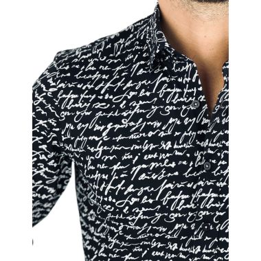 GIOVANNI PERA Koszula męska K012 Pismo, czarna-biała, elastyczna | Sklep GriShop.eu | Koszule 2