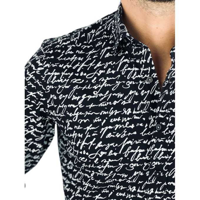 GIOVANNI PERA Koszula męska K012 Pismo, czarna-biała, elastyczna | Sklep GriShop.eu | Koszule