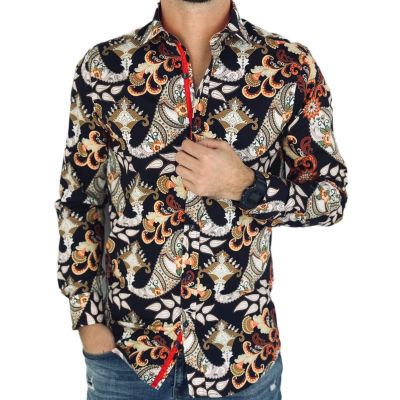 GUISEPPE LUIGI Koszula męska GL55 czarna, kwiaty, paisley, brązowy | Sklep GriShop.eu | Koszule