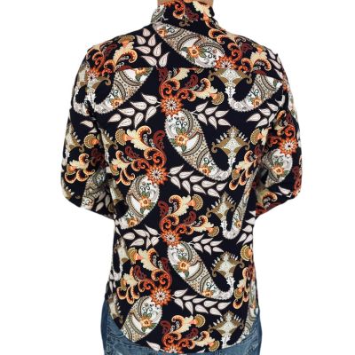 GUISEPPE LUIGI Koszula męska GL55 czarna, kwiaty, paisley, brązowy | Sklep GriShop.eu | Koszule