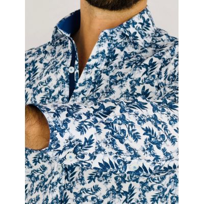 GUISEPPE LUIGI Koszula męska GL59 biała w niebieskie kwiaty, liście | Sklep GriShop.eu | Koszule