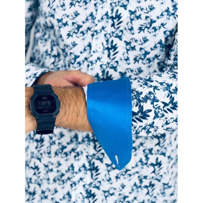 GUISEPPE LUIGI Koszula męska GL59 biała w niebieskie kwiaty, liście | Sklep GriShop.eu | Koszule