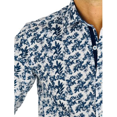 GUISEPPE LUIGI Koszula męska GL59 biała w niebieskie kwiaty, liście | Sklep GriShop.eu | Koszule