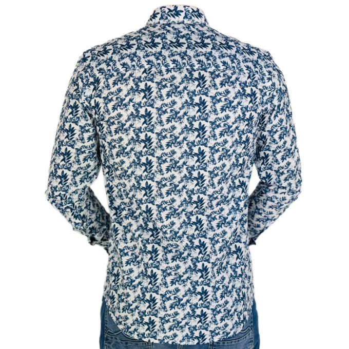 GUISEPPE LUIGI Koszula męska GL59 biała w niebieskie kwiaty, liście | Sklep GriShop.eu | Koszule