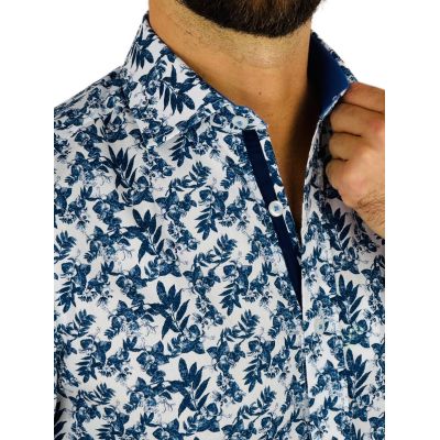 GUISEPPE LUIGI Koszula męska GL59 biała w niebieskie kwiaty, liście | Sklep GriShop.eu | Koszule